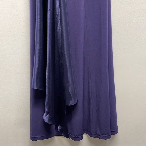 David’s Bridal One Shoulder Long Jersey Dress with Cascade Back Lapis Purple 8 - Picture 8 of 16